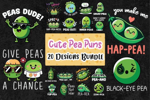 Cute Pea Puns SVG Bundle for Print Templates and Graphics