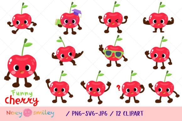 Funny Cherry Cartoon Clipart for Graphics and Illustrations
