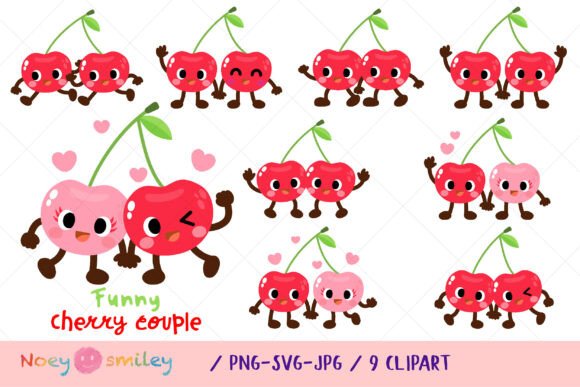 Funny Cherry Couple Clipart for Graphics and Illustrations