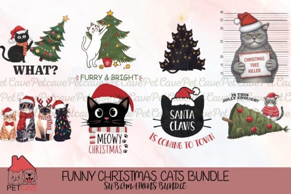 Funny Christmas Cats Bundle for T-Shirt Designs and Graphics