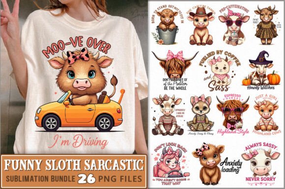 Funny Highland Cow Sublimation Bundle: Playful Graphics for Handmade Creations