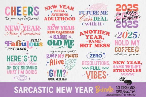 Funny Sarcastic New Year Graphics & Illustrations Bundle