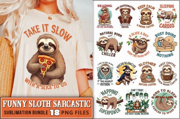Funny Sloth PNG Sublimation Bundle: Playful Graphics for Handmade Creations