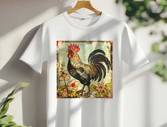 Retro Wildflower Chicken Graphics for T-Shirt Designs